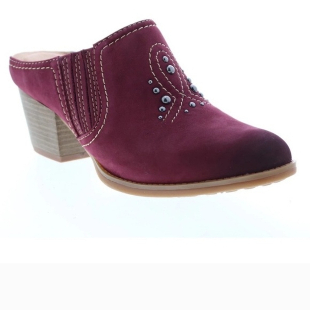 Earth Women's Burgundy Suede Studded Clog Mules
